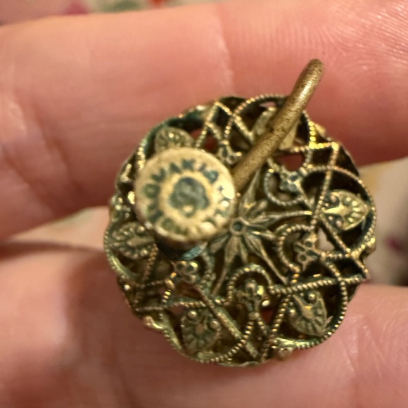 Elegant Gold and Blue Statement Clip On Czech Stamped Earrings - Picture 7 of 8